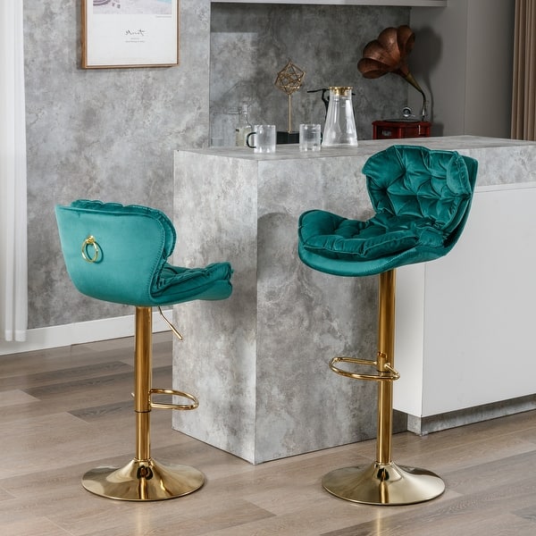 Swivel Bar Stools Set of 2, Velvet Counter Height Adjustable Bar Chairs