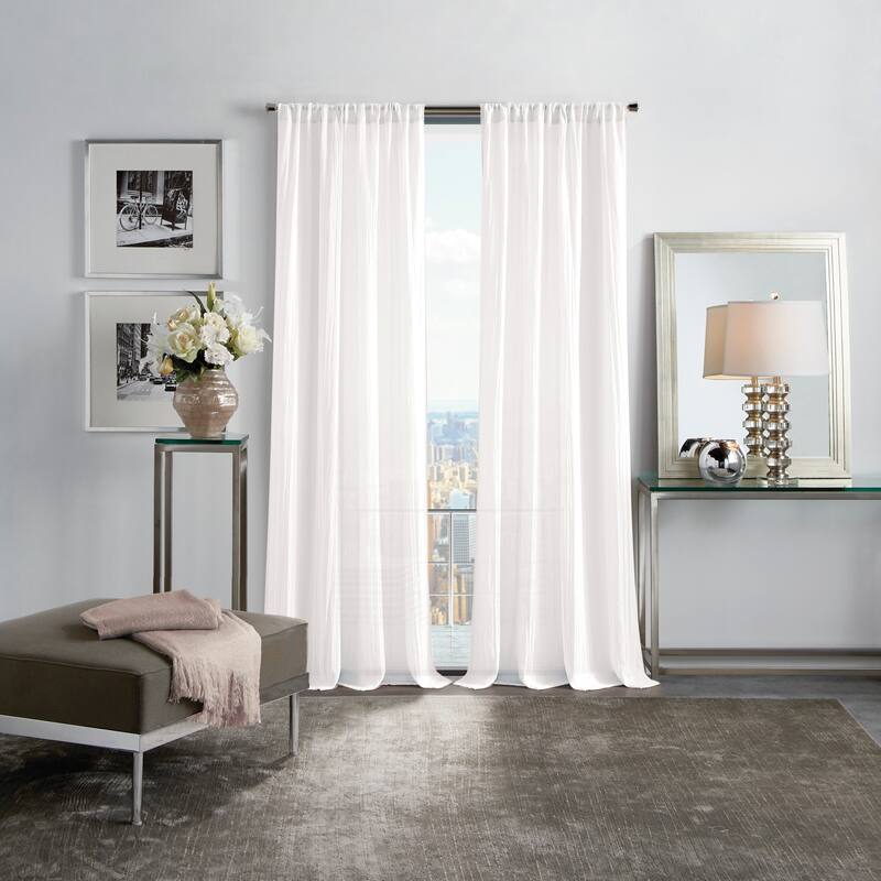 Martha Stewart Crinkle Sheer Poletop Curtain Panel Pair - 95-in - White