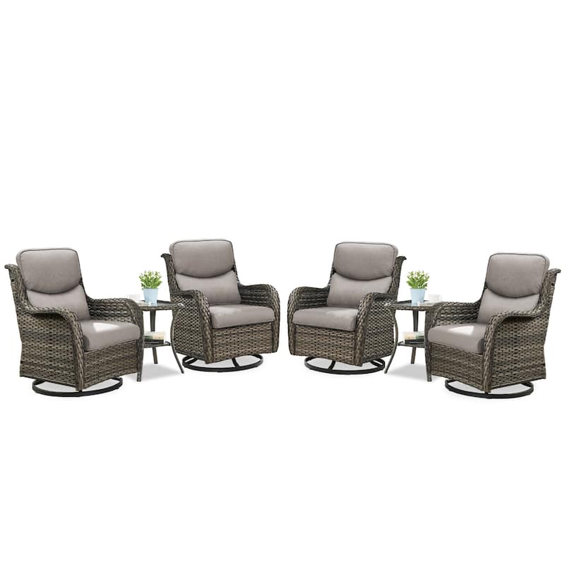 6 Pieces Outdoor Gliders Swivel Chairs with Table with 5-Inch Thick Cushions