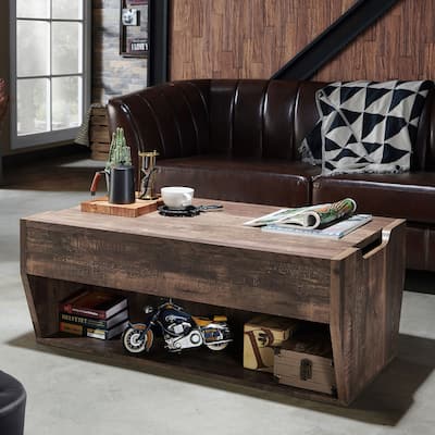 DH BASIC Rustic Oak Lift-Top 42" Storage Coffee Table by Denhour