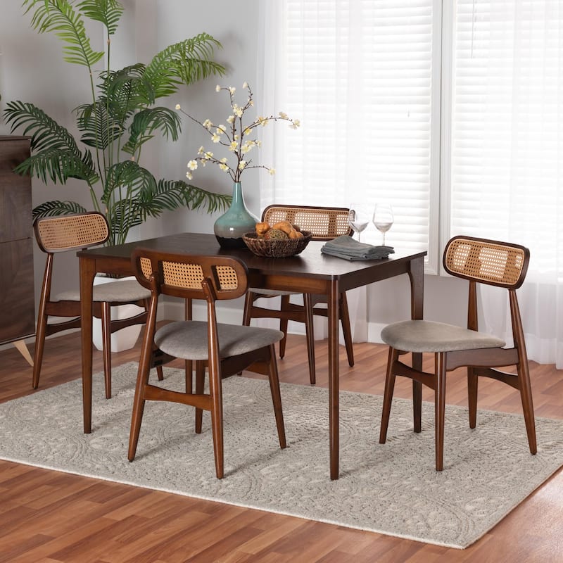Tarana Mid-Century Modern Fabric and Finished Wood Dining Set