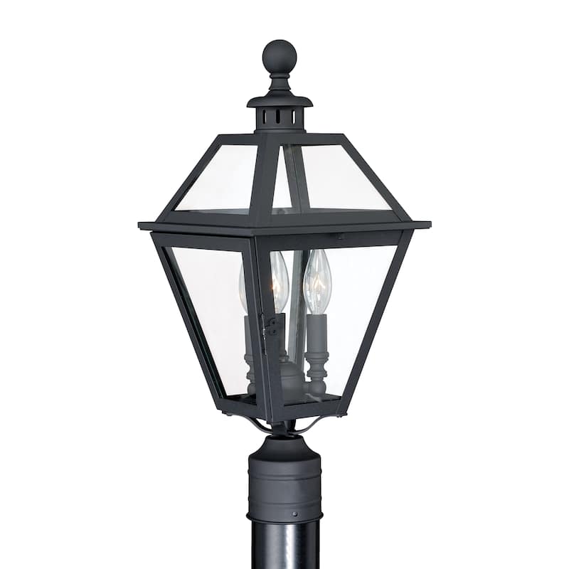 Nottingham 3L Black Outdoor Empire Post Light Clear Glass - 9-in W x 19.75-in H x 9-in D - Textured Black - 9-in W x 19.75-in H x 9-in D