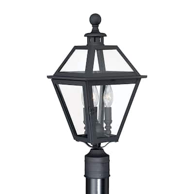 Nottingham 3L Black Outdoor Empire Post Light Clear Glass - 9-in W x 19.75-in H x 9-in D