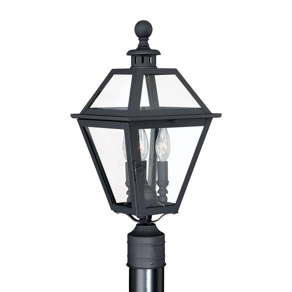 Nottingham 3L Black Outdoor Empire Post Light Clear Glass - 9-in W x 19.75-in H x 9-in D