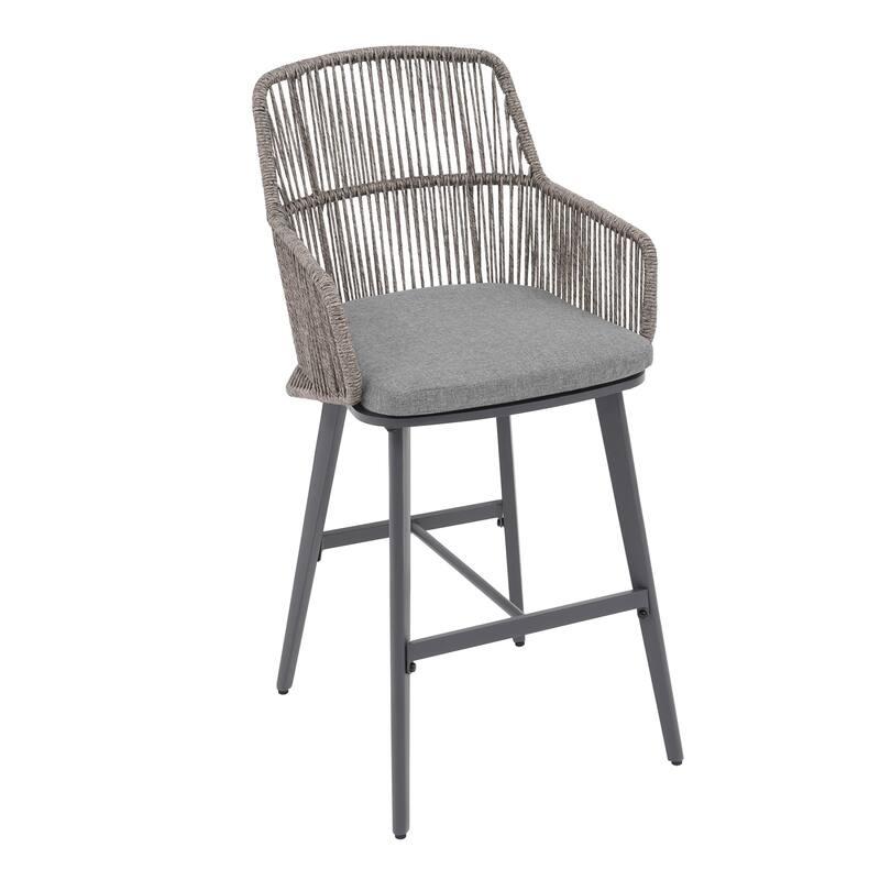 Outdoor 2-Piece Arm Barstool Chairs with Cushions