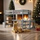 preview thumbnail 2 of 10, Full Loft Bed with Built-in Desk, Ladder Platform, Guardrails, Grey