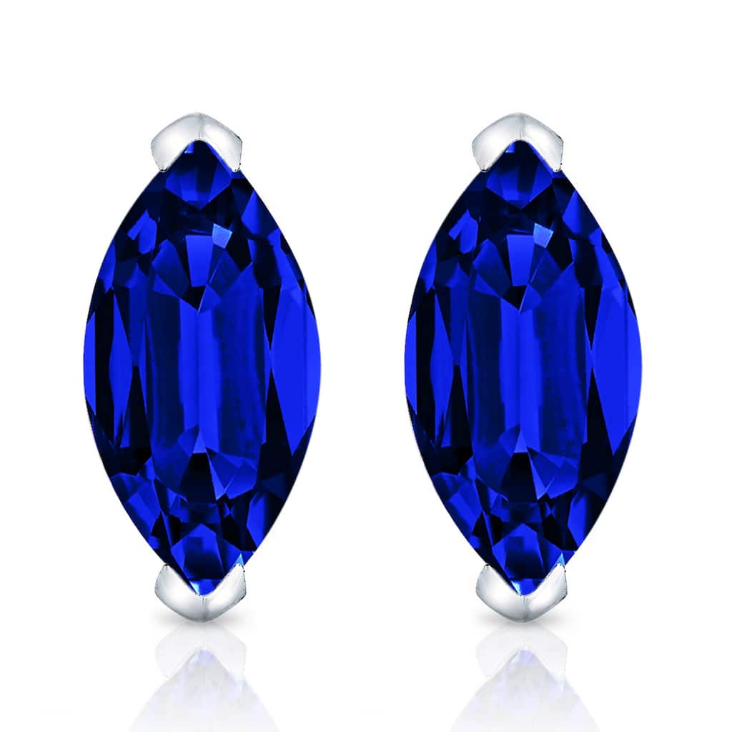 Auriya 14k Gold Lab Grown Gemstone Blue Sapphire Stud Earrings Marquise 0.25 to 5.00 ct. tw. V-End Prong Push-Back