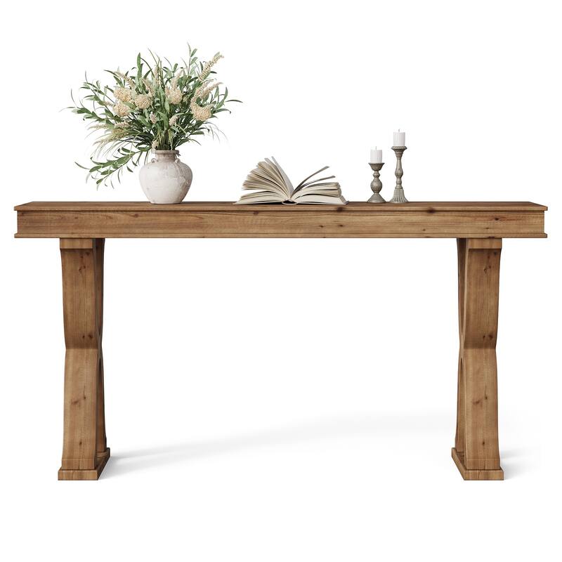63-Inch Solid Wood Console Table, Farmhouse Narrow Entryway Table
