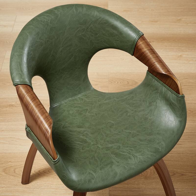 Mid-century Modern Faux Leather Bentwood Swivel Dining Chair