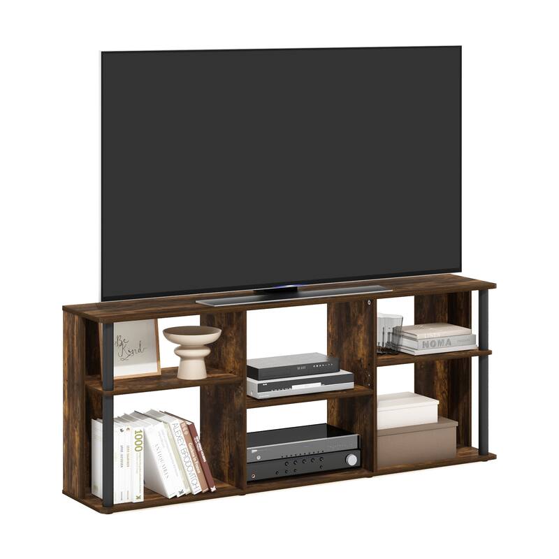 Furinno Classic TV Stand with Plastic Poles for TV up to 65-Inch
