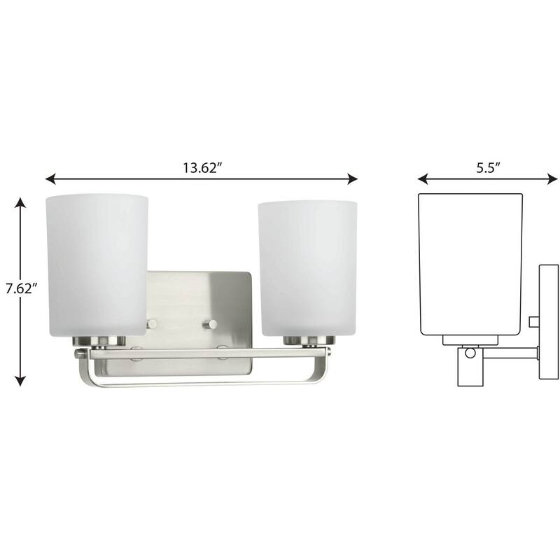 League Collection Two-Light Brushed Nickel and Etched Glass Modern Farmhouse Bath Vanity Light - 13.62 in x 5.5 in x 7.62 in