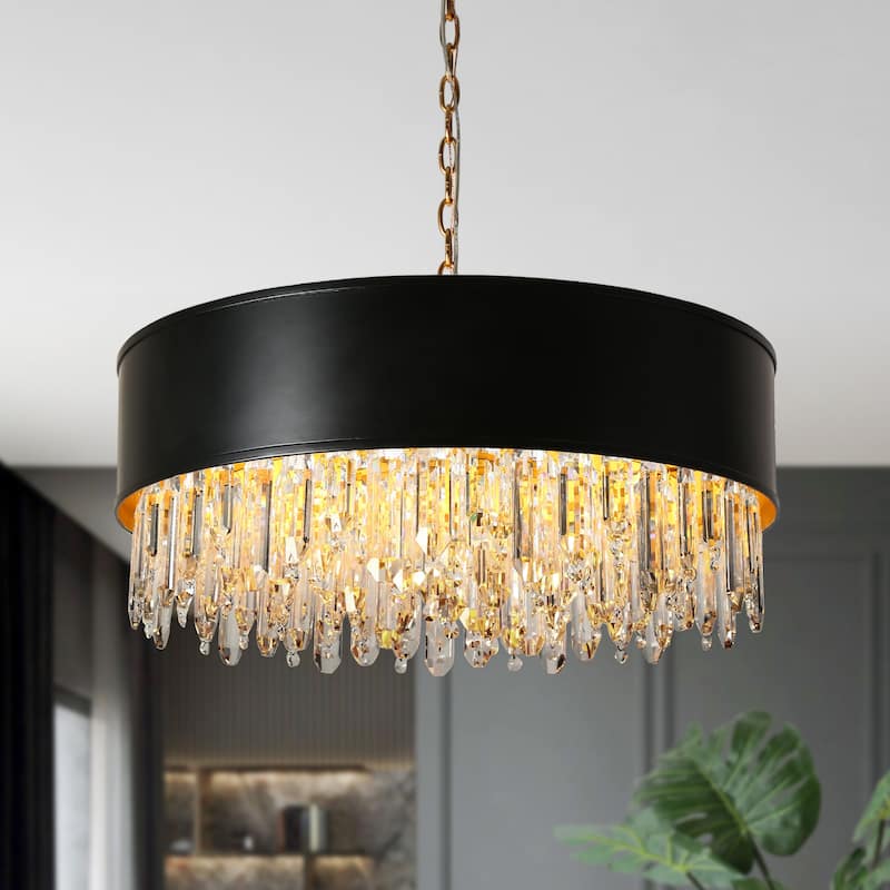 Modern 9-Light Crystal Drum Chandelier for Dining Living Room Bedroom - 24" Dia. x 11.5" H