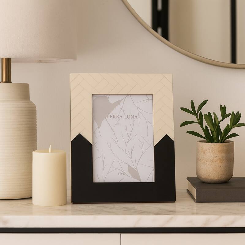 Resin Herringbone 2-Tone Photo Frame - Ivory