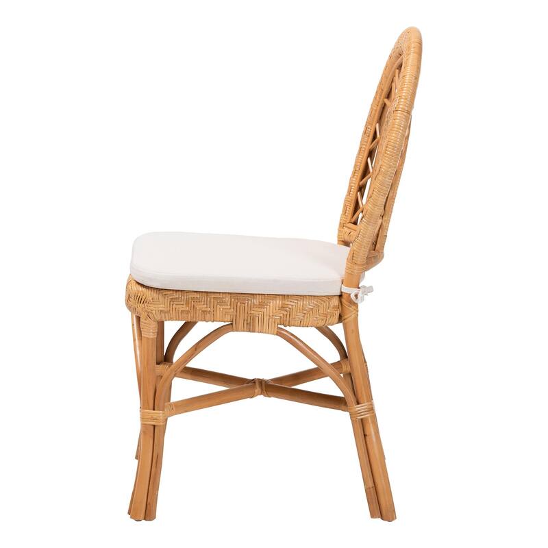 Adam Natural Rattan Dining Chair with Curved Backrest and Removable Cushion - Handwoven Wicker Accent Chair for Dining Room
