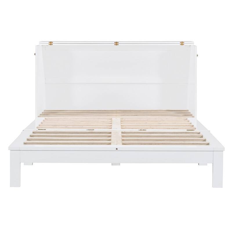 Full/Queen Size Murphy Bed Wall Bed with a Large Drawer, Foldable Murphy Cabinet Bed with a set of Sockets & USB Ports