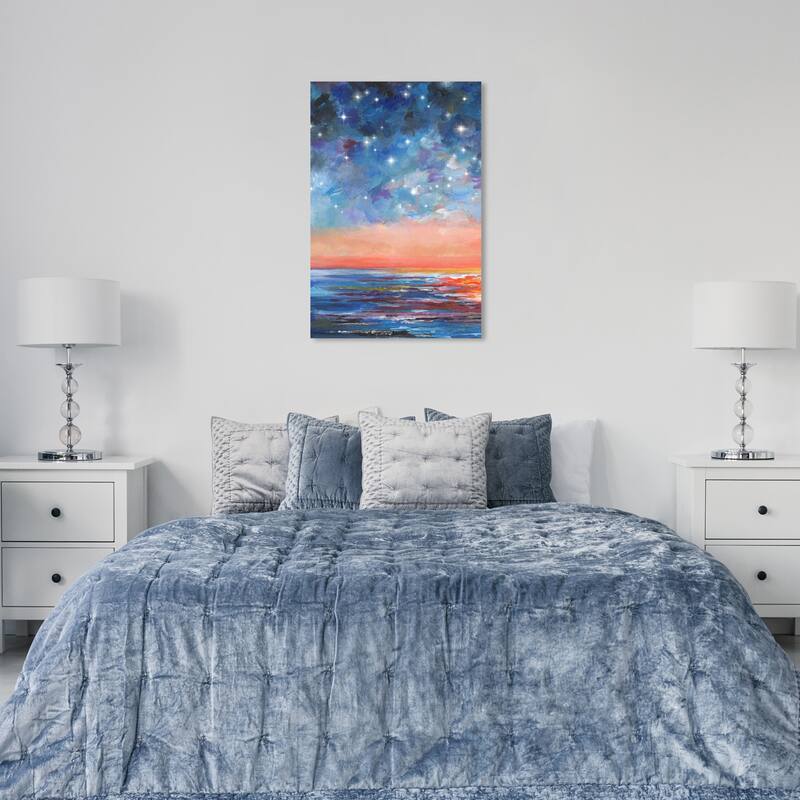 Wynwood Studio Canvas Astronomy and Space Night Stars I Blue and Pastel Orange Nautical & Coastal Wall Art Canvas Print - 36 x 24