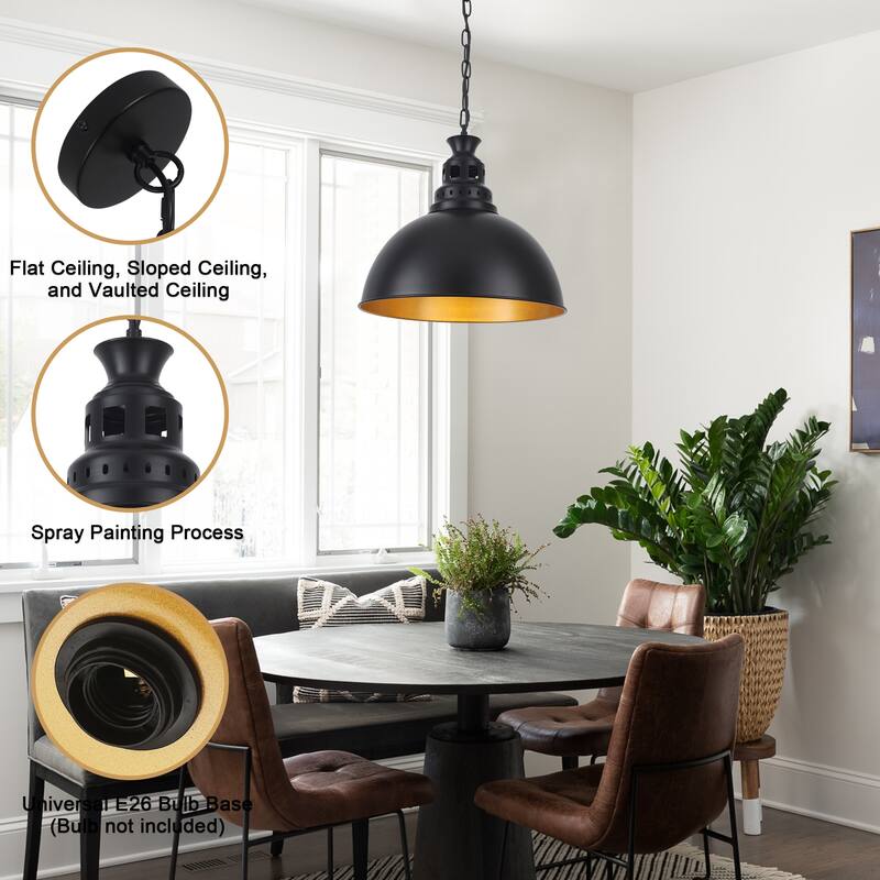 Stylish and minimalist single-light gray metal pendant lamp with an arched metal lampshade