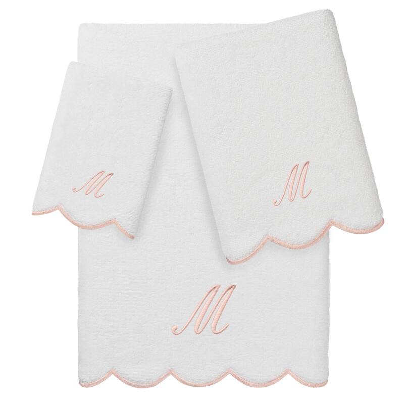 Authentic Hotel and Spa 100% Turkish Cotton Pink ADORNIA Scallop Personalized 3 Piece Towel Set - 3 Piece Set - M