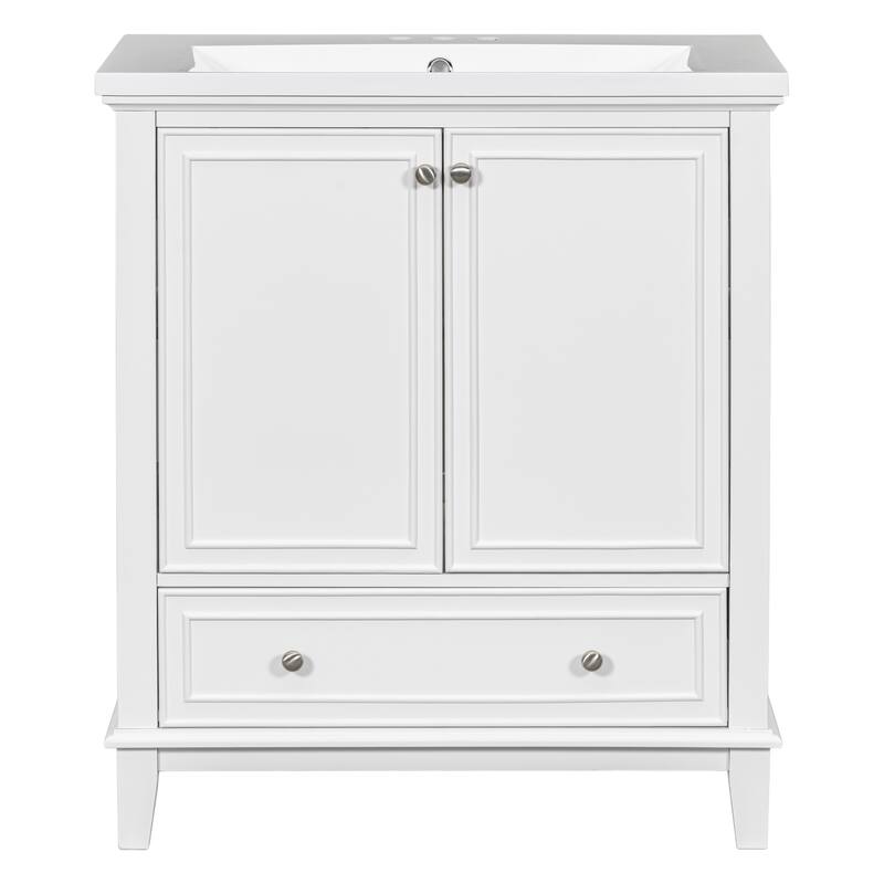 30" Bathroom Vanity with Sink Combo, Multi-functional Bathroom Cabinet with Doors and Drawer, Solid Frame and MDF Board, White