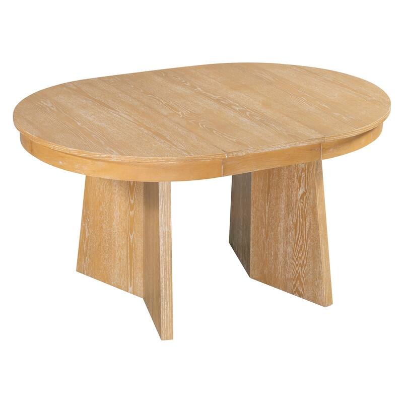 Spruce & Spring Round Dining Table Set for 4, Extendable 5-Piece Mid Century Modern Farmhouse Table with Rattan Chairs