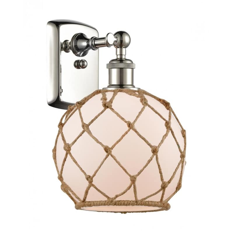 Innovations Lighting Farmhouse Rope 13" Tall Bathroom Sconce - Polished Nickel / White / Brown