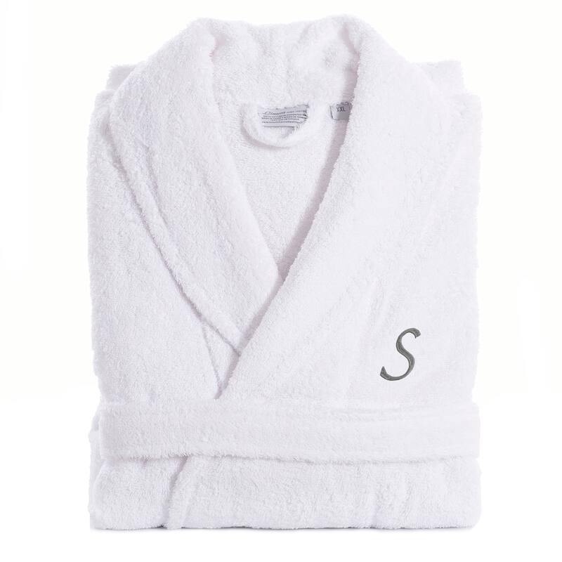 Authentic Hotel and Spa Unisex Turkish Cotton Terry Bath Robe with single letter Grey Monogram - Small/Medium - S