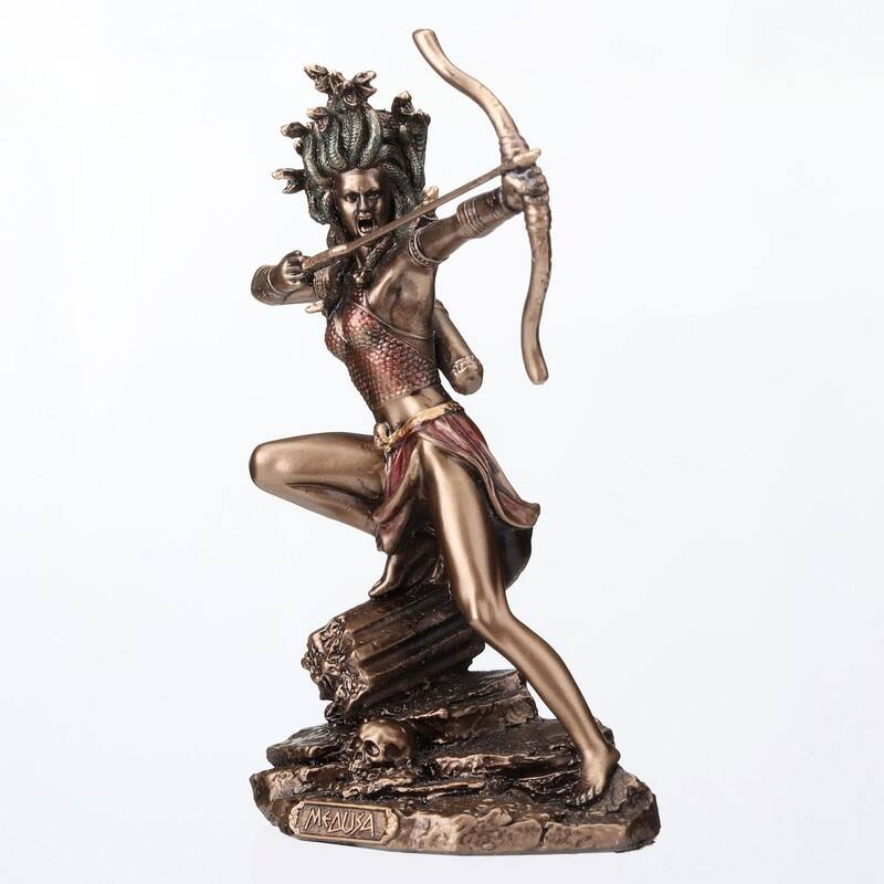4.53 inches Height Polyresin Medusa the Gorgon Drawing Bow and Arrow Bronze Finish Figurine