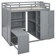 preview thumbnail 3 of 14, Full Grey Wooden Loft Bed w/ Desk, Shelves, Wardrobe w/ Foldable Door Panels