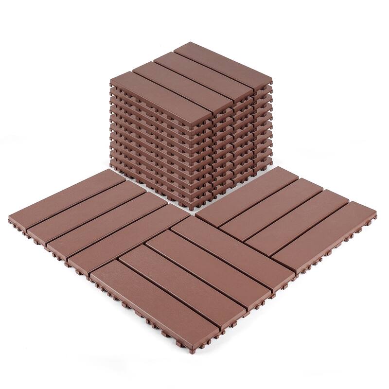 Plastic interlocking decking tiles, 44 packs of terrace decking tiles, 12 inches x 12 inches waterproof