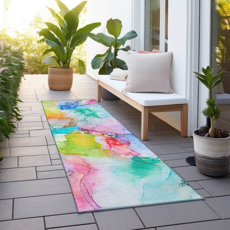 Dava Unique Abstract Weather Resistant Versatile Elegance Runner Outdoor Rug