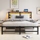 preview thumbnail 2 of 8, Queen Platform Bed Frame with USB, LED, Steel Slats, No Box Spring Needed