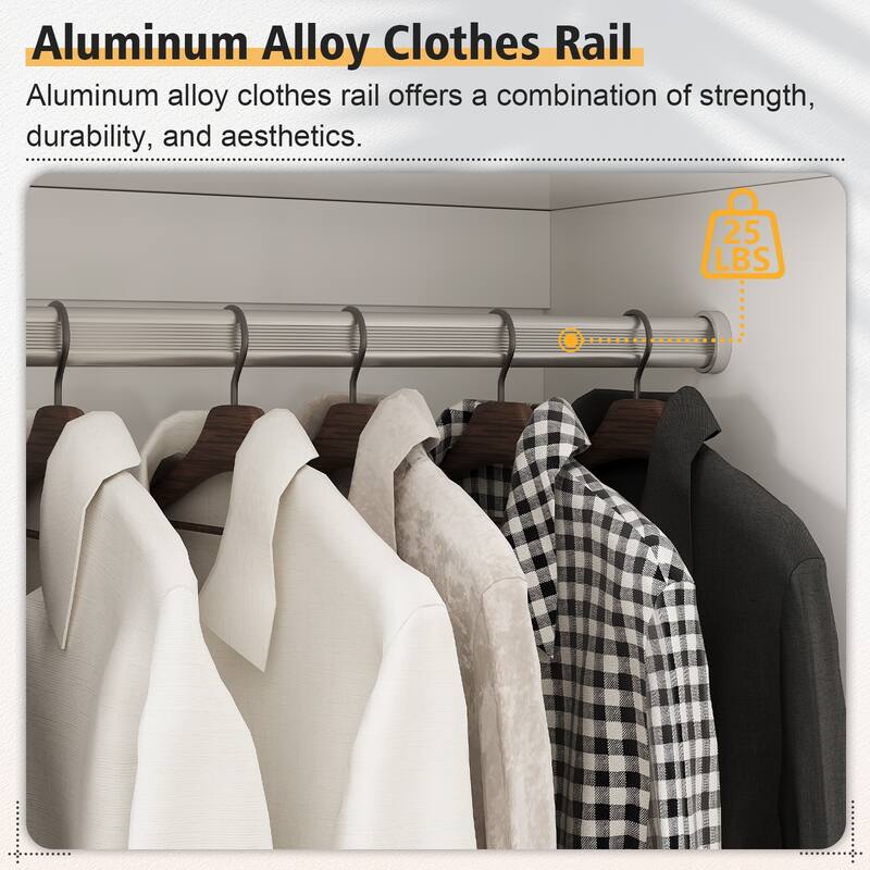 69" Wooden Armoire Wardrobe Closet with Drawers, Modern Bedroom Storage Cabinet with Hanging Rod