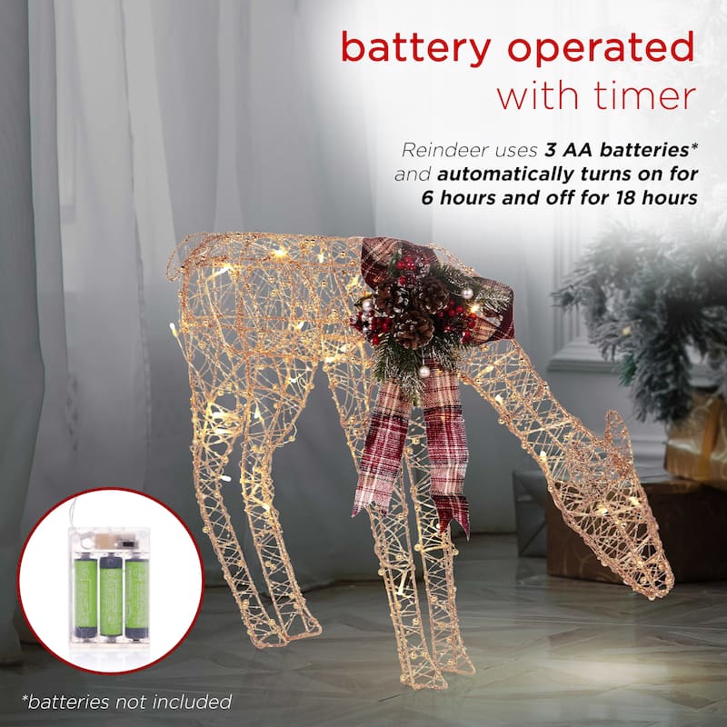 Alpine Corporation Gold Wire Grazing Doe Decor with Warm White LED Lights, Medium