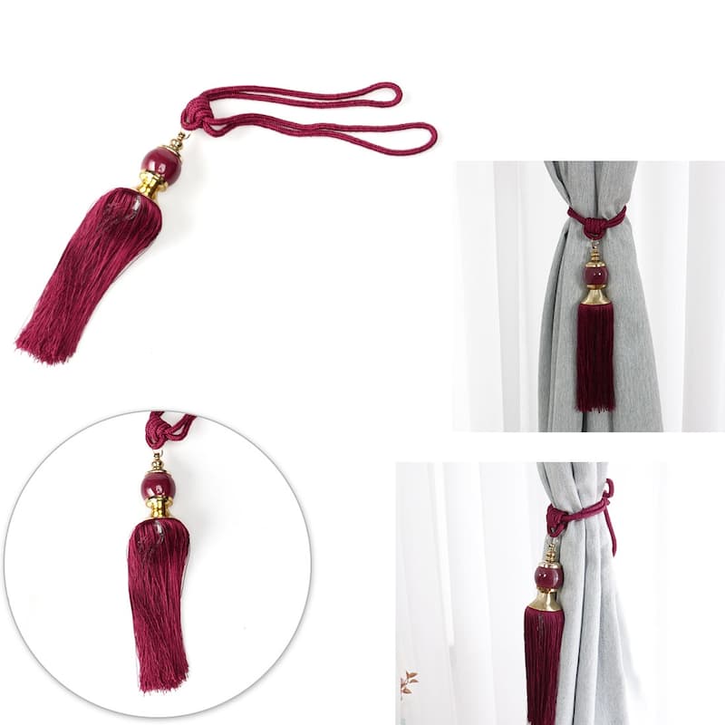 2pcs Curtain Tieback 26.8"Holdback Braid Rope Window Tassel Holder - Burgundy