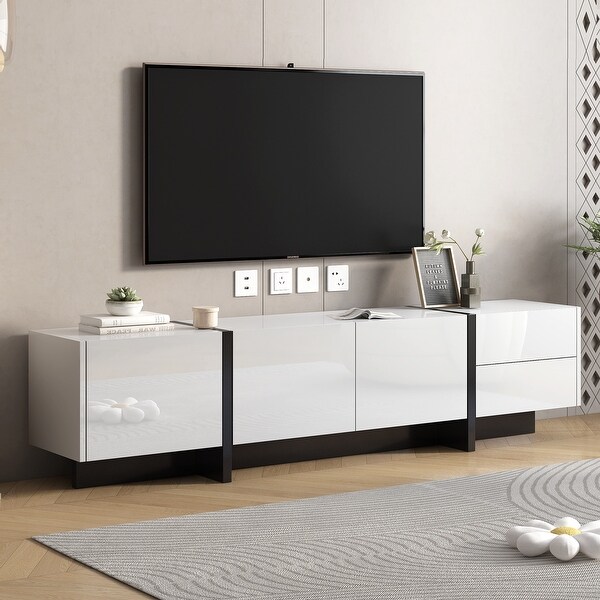 Trendy white and black modern rectangular design TV cabinet for TVs up to 80 inches On Sale Bed Bath Beyond 40357217