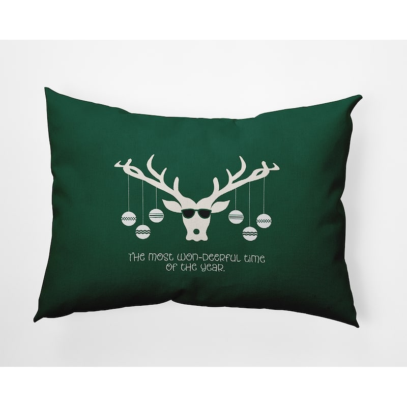 Cool Christmas Deer Accent Pillow - 14" x 20" - Forest Green