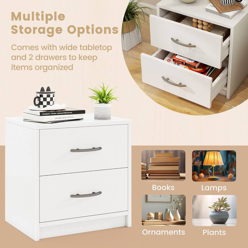Gymax 2-Drawer Nightstand Modern Bedside Table w/ Storage for Living