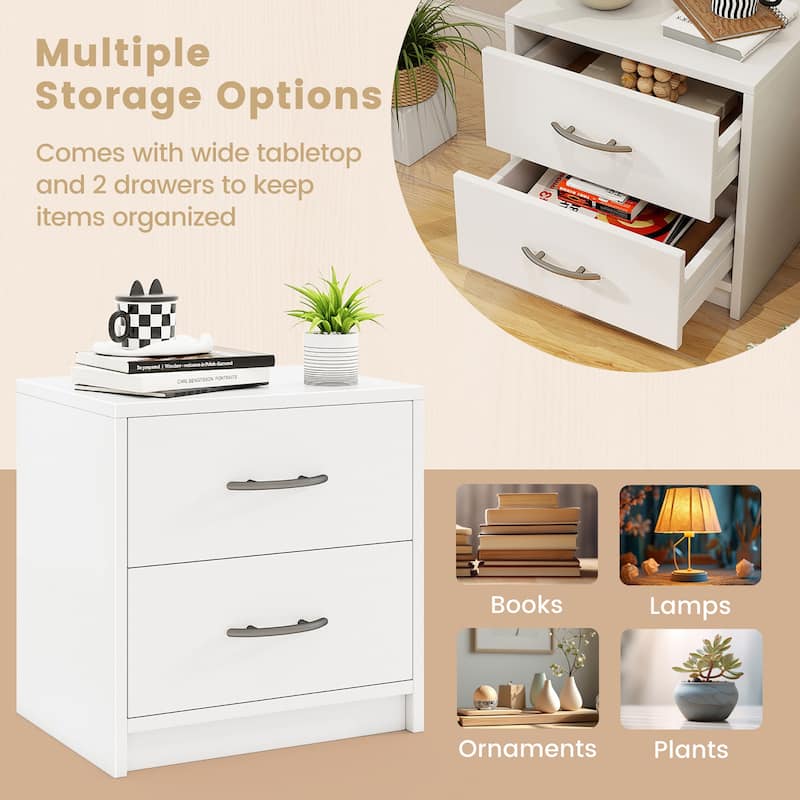 Gymax 2PCS 2-Drawer Nightstand Modern Bedside Table w/ Storage for