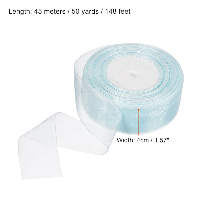 4cm 50 Yard Sheer Organza Ribbon Chiffon Decor Fabric Gift Wrapping - Light Blue