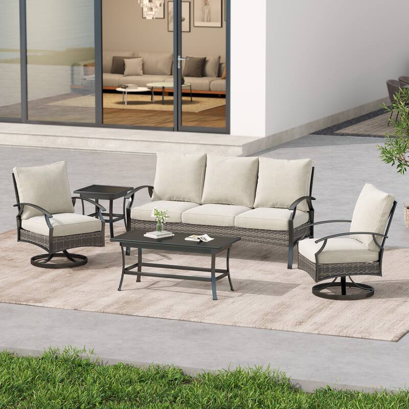 6-Piece Patio Sofa Furniture Set Outdoor Seating Group with Cushions - 5-Piece-Sofa - Beige