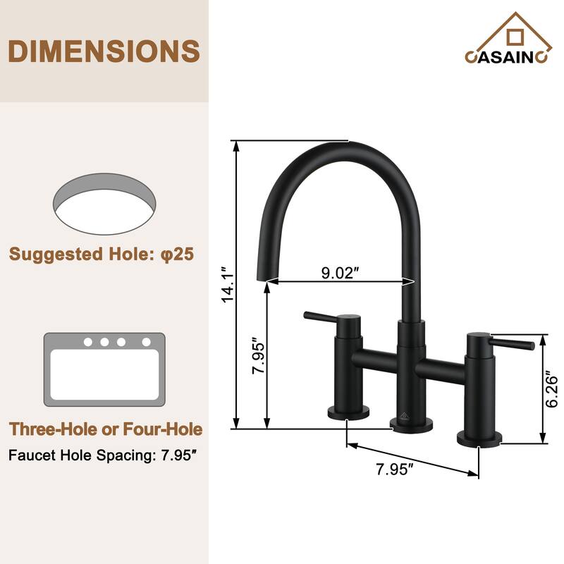 Double Handle Bridge Kitchen Faucet with Side Sprayer