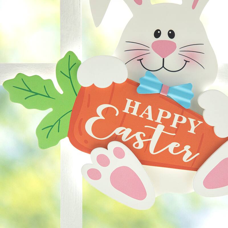 Glitzhome Easter Wooden Cute Bunny Eggs/Fence Door Hanger Wall Decor Spring Gift