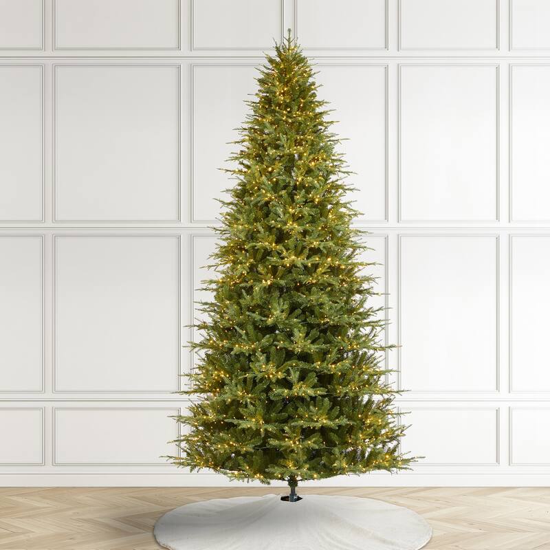 Glitzhome 11ft Pre-Lit Realistic Green Full Fir Artificial Christmas Tree with 3200 Lights & Foot Pedal