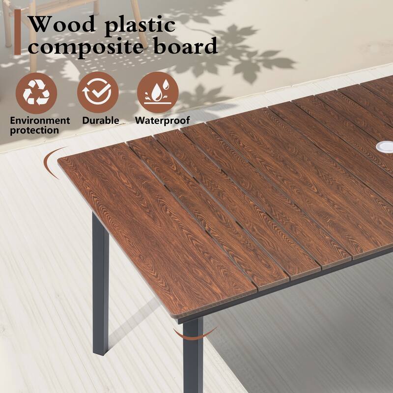 7PC Outdoor Patio Dining Set With Umbrella Hole Table Adjustable Folding Chairs - N/A