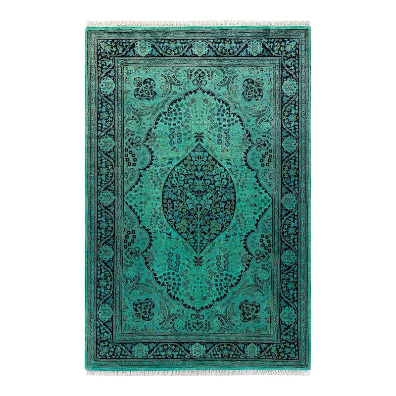 Overton Hand Knotted Wool Vintage Inspired Modern Contemporary Overdyed Black Area Rug - 4' 2" x 6' 4"