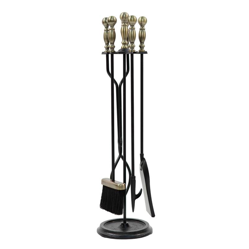 Achla Designs Sutton Set of 4 Fireplace Tools, 30 Inch Tall - Black and Antique Brass