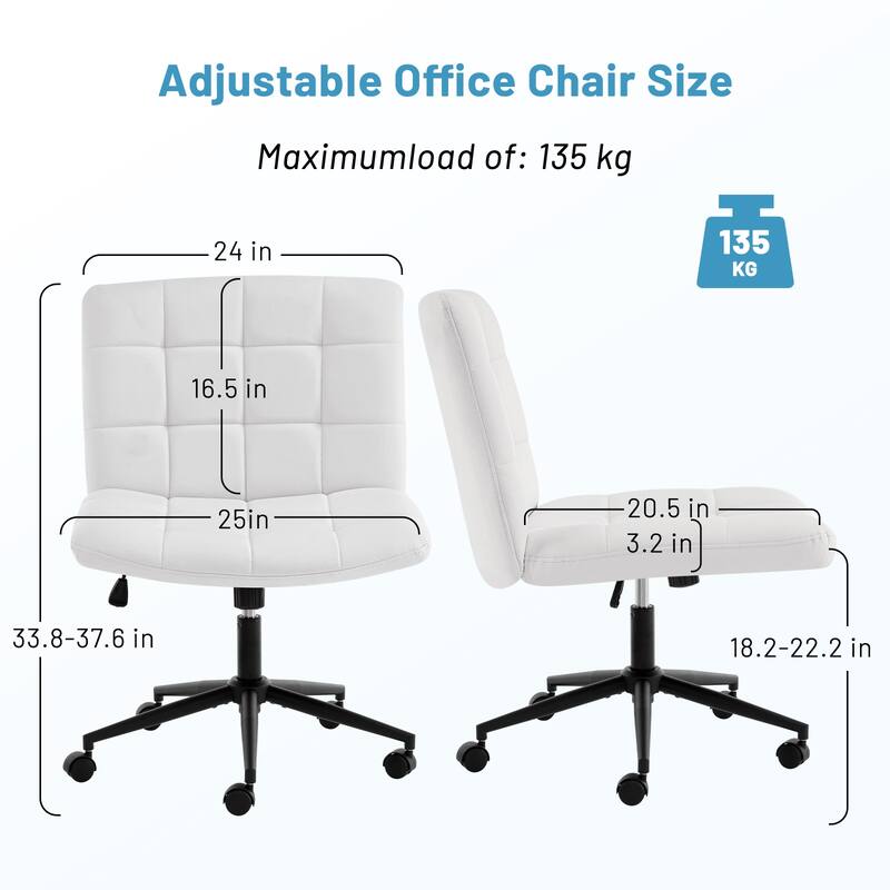 PU Leather Low Back Desk Chair, Swivel Computer Chair with Lumbar Support, Armless Desk Chair with Adjustable Height