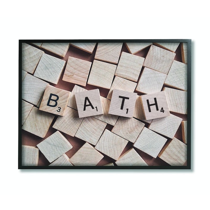 Stupell Bath Scrabble Letters Bathroom Photograph Black Framed Wall Art, Design By Artist Daphne Polselli