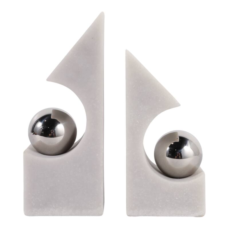 Resin Metal Bookends Sculptural Metallic Accent (Set of 2) - 10" White - 7.75" x 3" x 10" - White - 7.75" x 3" x 10"