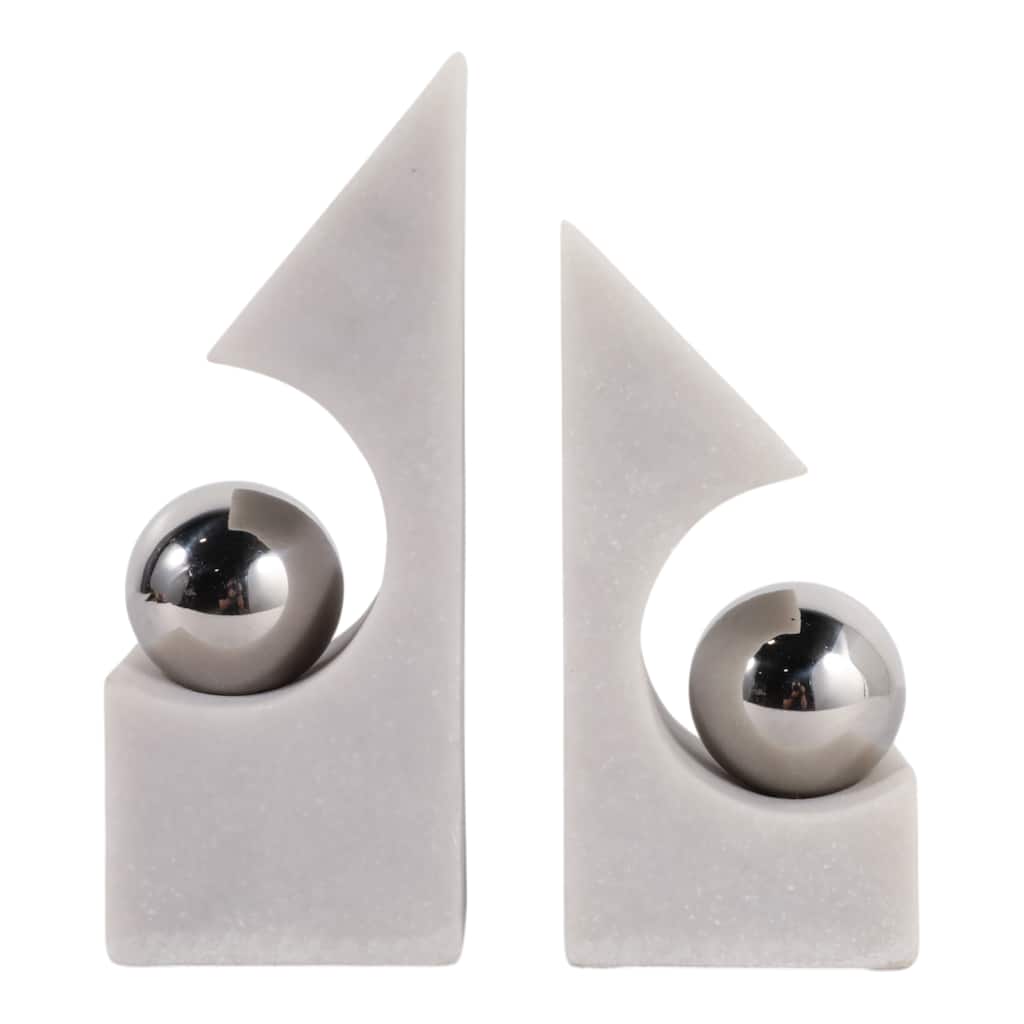 Resin Metal Bookends Sculptural Metallic Accent (Set of 2) - 10" White - 7.75" x 3" x 10"